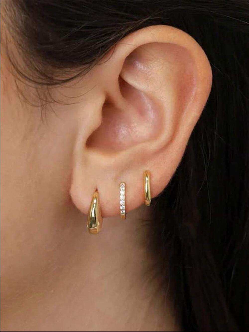 Brand New Yellow Gold Huggie Hoop Small Earrings Set of 3